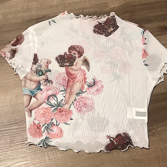 *NEW* Sheer Angel Graphic Crop Top - Picture 1 of 3